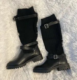 Kawaii Black Knitted socks belted Boots thumbnail 1
