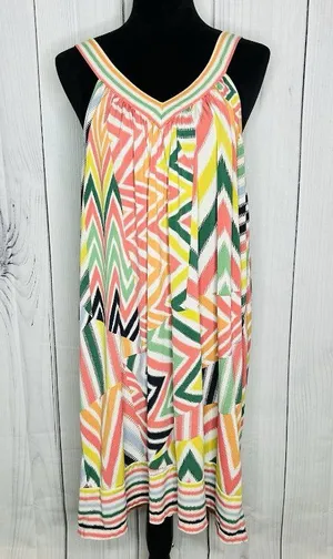 BCBG MAXAZRIA Women's Stretch Summer Abstract Sleeveless Dress Sz L V-Neck thumbnail 1
