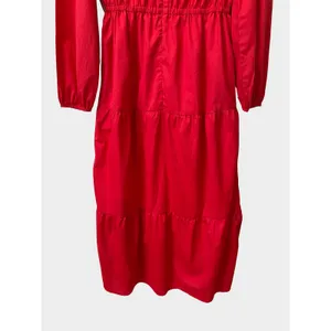Busy Bees Smocks Cherry Red Prairie Cottagecore Tiered‎ Midi Dress Medium thumbnail 4
