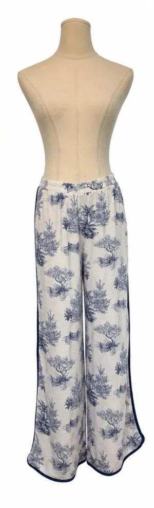 Sienna Sky Blue Toile Wide-Leg Lounge Pants thumbnail 1