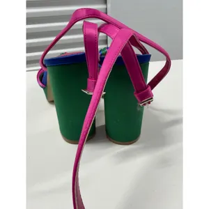Shoe Envy Multi-Color Satin Platform Block Heels Pink Blue Green Size 6.5‎ thumbnail 3
