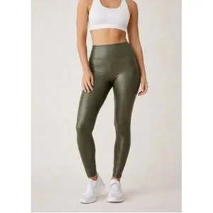 OFFLINE by Aerie Faux Leather High-Waisted Leggings Olive Green Size XS thumbnail 7