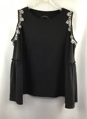 Women’s INC Black Bejeweled Cold Shoulder Blouse Size Medium thumbnail 1