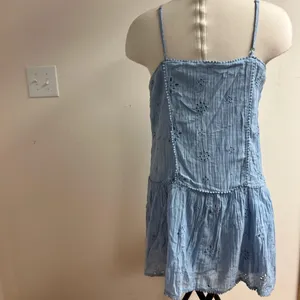 Aerie Eyelet Floral Mini Babydoll Cotton Dress Powder Blue size M thumbnail 5