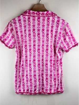 Pink Palm Puff Blush Bay Pajama Set Pink Supima Cotton Shorts Top XL thumbnail 8