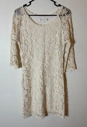 Velvet by Graham & Spencer Lace Dress Crochet‎ Overlay Cream Floral Size Small thumbnail 1
