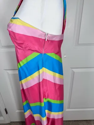 Lilly Pulitzer Melissa Silk Maxi Dress Chevron Resort Cruise Halter Palm Beach 4 thumbnail 4