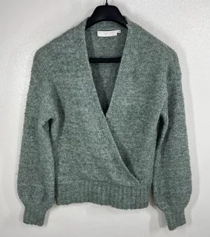 ASTR‎ The Label Sage Green Wrap Knit Sweater Womens Size Large Cozy Textured Top thumbnail 1