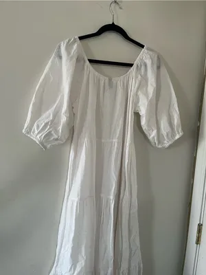 White 100% Cotton Tiered Puff Sleeve Peasant Maxi Dress Small Cottagecore thumbnail 9