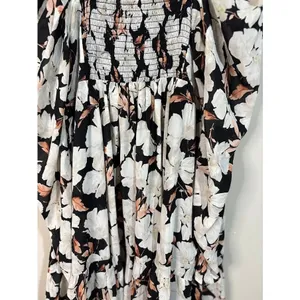 Abercrombie & Fitch Mini Dress Medium‎ Black Floral New Ruched Smocked Back thumbnail 8