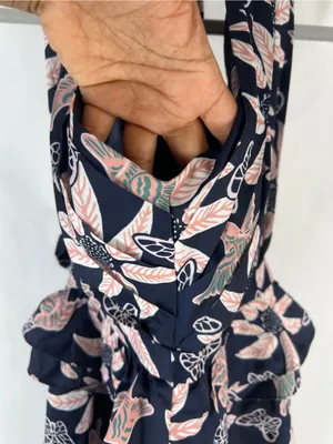 Outerknown Bailey Dress Size 2 Navy Floral Halter Ruffle Mini Dress NWT thumbnail 6