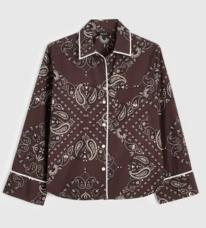 Madewell The Signature Y-Neck Shirt Chocolate Plum Bandana Print Size Medium NWT thumbnail 1