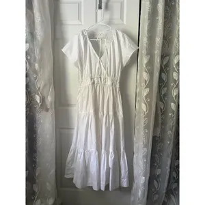Free Assembly Tiered Midi Dress babydoll Drawstring Waist flutter sleeves sz S thumbnail 7