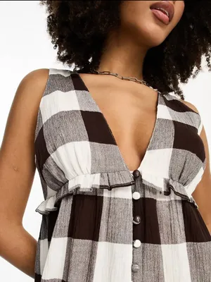 NWT asos buffalo check wide leg jumpsuit US -6 Semi Sheer thumbnail 4