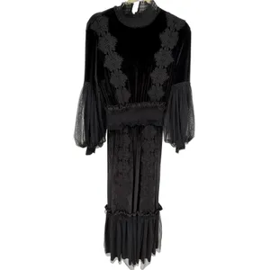 TOV Los Angeles Black Velvet Lace Maxi Dress Size 38 US 6 Small Witchy Victorian thumbnail 3