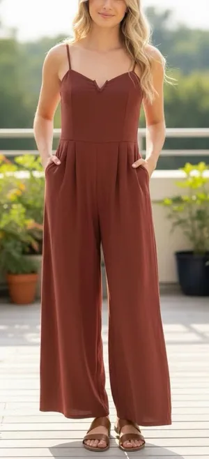 Monteau Women’s BOHO Wide-Leg Jumpsuit in Rust - NWOT - SIZE Large thumbnail 1