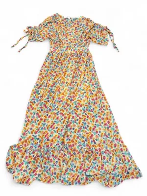 ImVely Women Floral Maxi Dress in Yellow Multicolor thumbnail 1