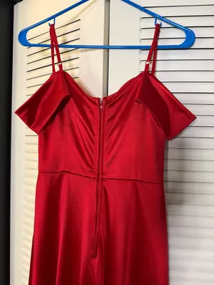 City Studios Red Satin Off The Shoulder Maxi Dress thumbnail 4
