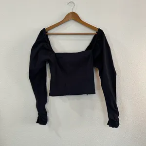Maeve The Wynne Square Neck Long Sleeve Cropped Top Navy Blue M thumbnail 2