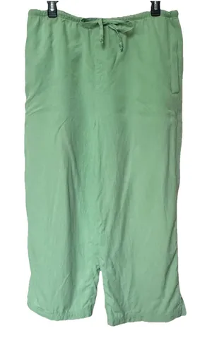 Silk Tommy Bahama Capri Pants Women's Med Macha Green Drawstring Pockets Lagen thumbnail 1