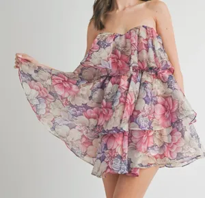 Tiered Floral Organza Ruffle Dress thumbnail 6