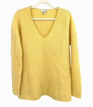 Reiss Yellow Wool Cashmere Blend Ribbed V-Neck Sweater Size Small Quiet Luxury thumbnail 1