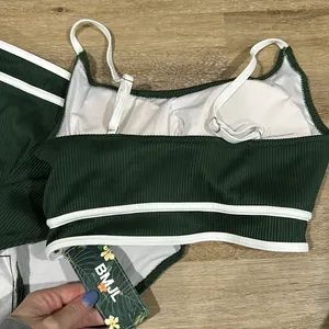 NWT ribbed women’s high waisted medium blooming jelly bikini with padded top thumbnail 3