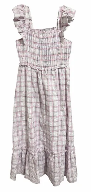 English Factory Plaid Midi Dress W/Ruffles White/Purple Women's Size‎ Small thumbnail 1