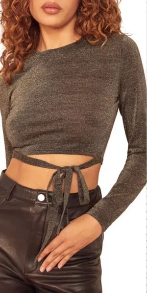 REFORMATION Jupiter Metallic Crop Top‎ In Black Sparkle Size US Small thumbnail 1