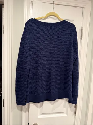 L.L.Bean Size XL Navy Blue Basket Weave Cotton Round Neck Sweater Pullover thumbnail 6