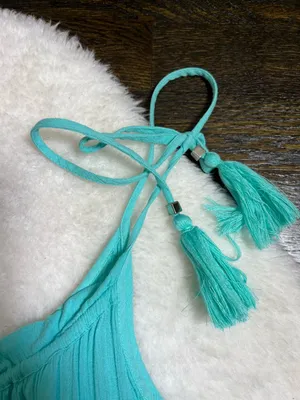 M&S Collection Turquoise Blue Crinkle Sundress Tassel Ties Size 16 thumbnail 2