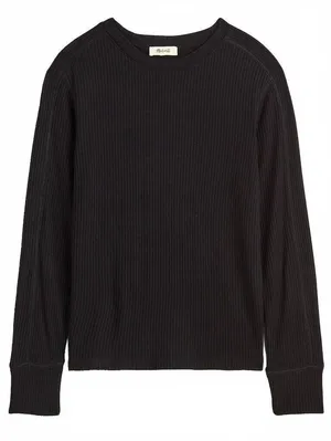 Madewell Ribbed Crewneck Long Sleeve Tee NWT Jet Black Medium thumbnail 3