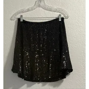 Free People Black Sequin Flare Mini Skirt S party New Years thumbnail 2