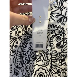Tory Burch White and Black Embroidered Long Sleeve Top Size thumbnail 2