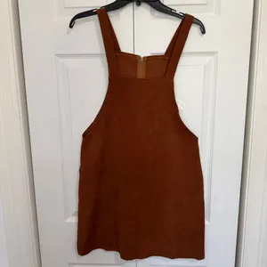 Romwe Rust Brown Corduroy Front Zip-Up Mini Overall Dress thumbnail 5