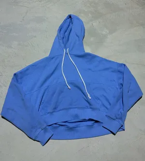 aerie Blue Cropped Hoodie with White Drawstrings small thumbnail 1