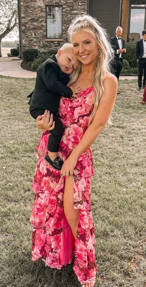 Pink Floral Maxi Prom Dress thumbnail 2