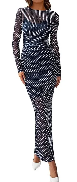 Navy polka dot gameday maxi dress Blue thumbnail 1