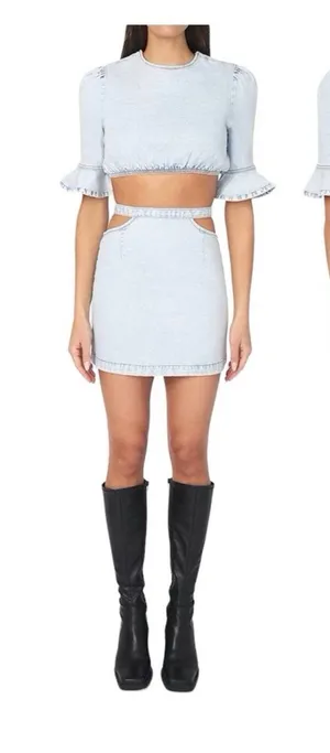Denim cropped top & cut out skirt thumbnail 1
