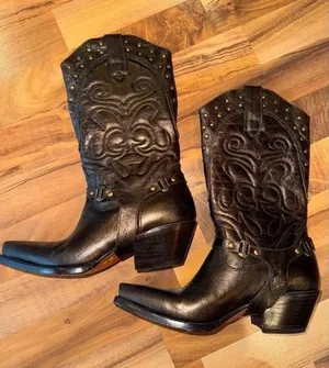 Steve Madden‎ Western Boots Womens Brown bronze Studded Harness Pointed Toe EUC thumbnail 1