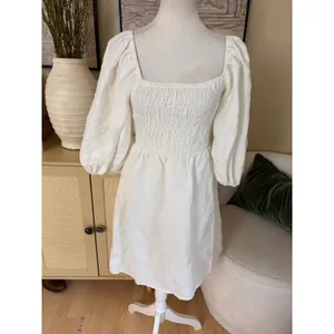 TUCKERNUCK White Annie‎ Smocked Mini Dress Linen Size Small thumbnail 2