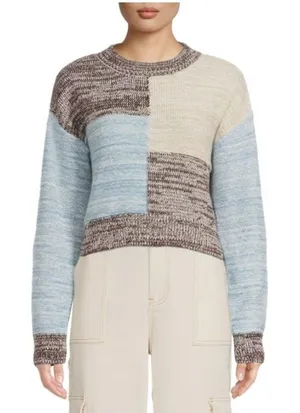 *Madden NYC Colorblock Knit Cropped Long Sleeve Sweater thumbnail 1