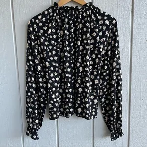 Reformation Ecovero‎ Black Floral Long Sleeve Theodora Top Blouse Size XS thumbnail 5