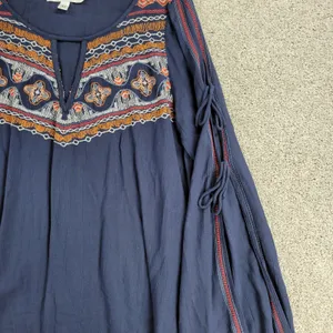 Abercrombie & Fitch Womens Boho Top M Blue Embroidery Tie Flowy Sleeves Keyhole thumbnail 9