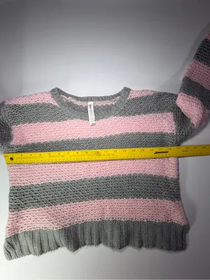 Aeropostale Pink and Gray Striped Cropped Crewneck Sweater thumbnail 4