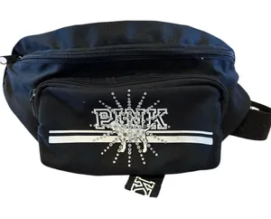PINK Victoria's Secret Black Belt Bag with Silver Accents thumbnail 1
