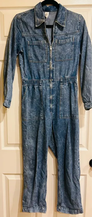 H&M Retro 80s Vibe Acid Wash Long Sleeve EDGE Denim Boiler Jumpsuit/Coveralls 4 thumbnail 20