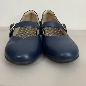 Revere Sicily Mary Jane Shoes 8M Blue Leather Wedge Comfort Career Academia thumbnail 8