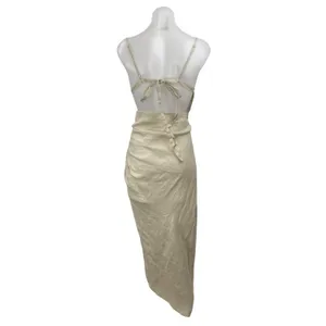 NA-KD Beige Cream Sleeveless Cami Tank Ruched Asymmetric Maxi Dress Size 10 thumbnail 4