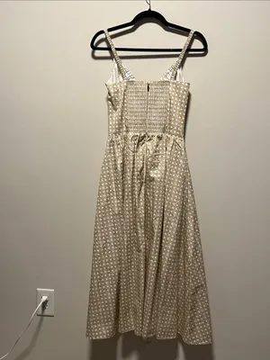 HILL HOUSE (NWT) The Juliana Midi Dress in Basketweave, Beige/White, Size M thumbnail 9